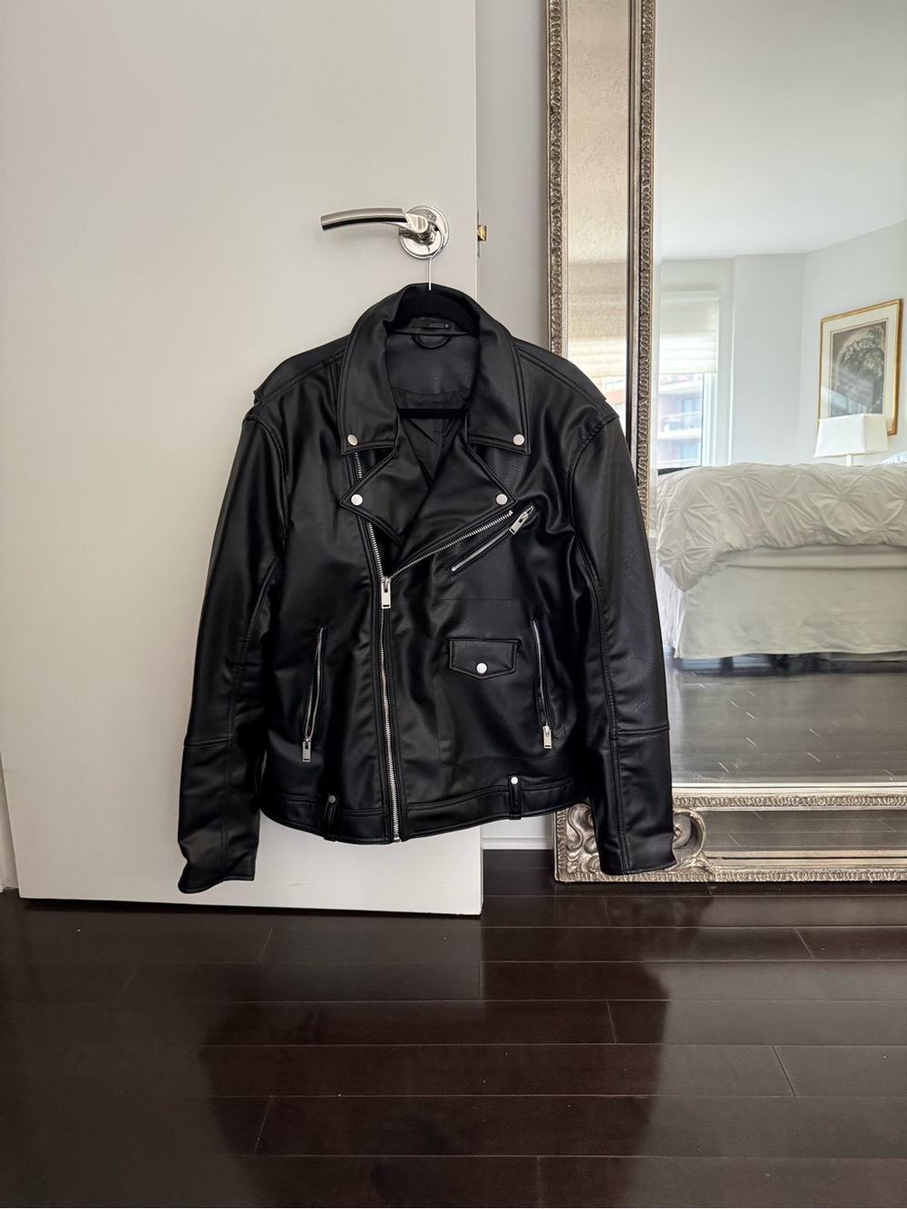 Zara Men's Black Faux Leather Moto Jacket